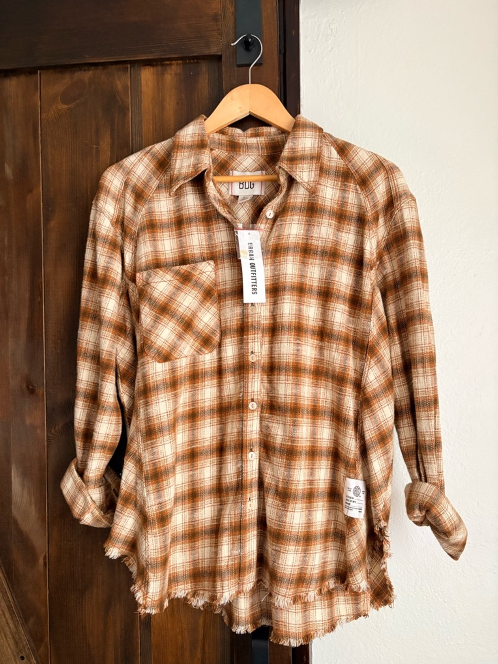 Urban Outfitters BDG Brixton Flannel Button-Down Shirt Orange Motif ✨NWT✨